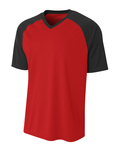 a4 n3373 adult polyester v-neck strike jersey with contrast sleeve Front Thumbnail