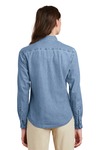 port & company lsp10 ladies long sleeve value denim shirt Back Thumbnail