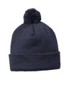 sport-tek stc37 solid pom pom beanie Front Thumbnail