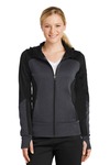 sport-tek lst245 ladies tech fleece colorblock full-zip hooded jacket Front Thumbnail