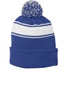 sport-tek stc28 stripe pom pom beanie Front Thumbnail