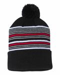 sportsman sp60 12" striped pom-pom knit beanie Front Thumbnail