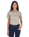 harriton m500sw ladies' easy blend™ short-sleeve twill shirt with stain-release Front Thumbnail