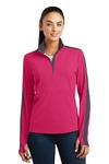 sport-tek lst861 ladies sport-wick ® textured colorblock 1/4-zip pullover Front Thumbnail