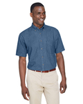 harriton m550s men's 6.5 oz. short-sleeve denim shirt Back Thumbnail